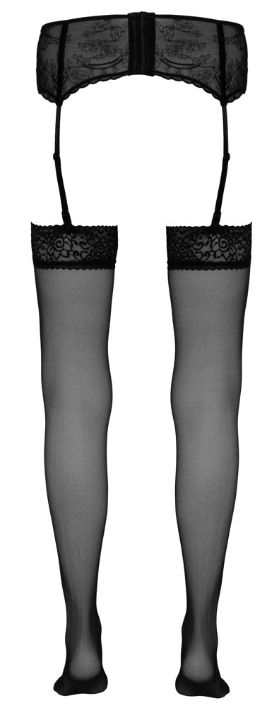 Stockings Black 4 Cottelli - Medias con Encaje para Liguero