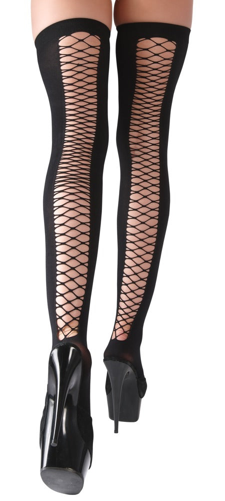 Medias Altas Negras Cottelli Legwear - Diseño Net con Cordaje S/M