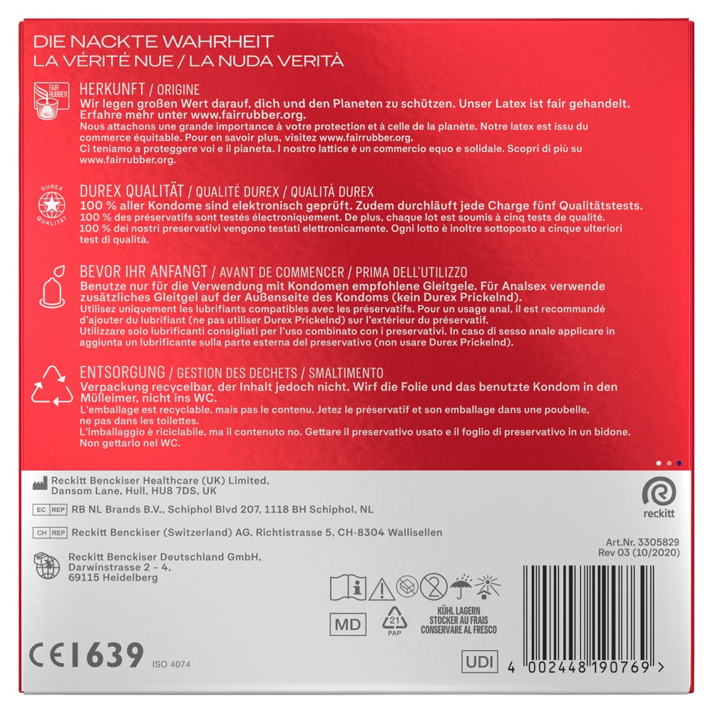 Durex Gefühlsecht XXL Extra Large - Preservativos Ultra Delgados (10 unidades)