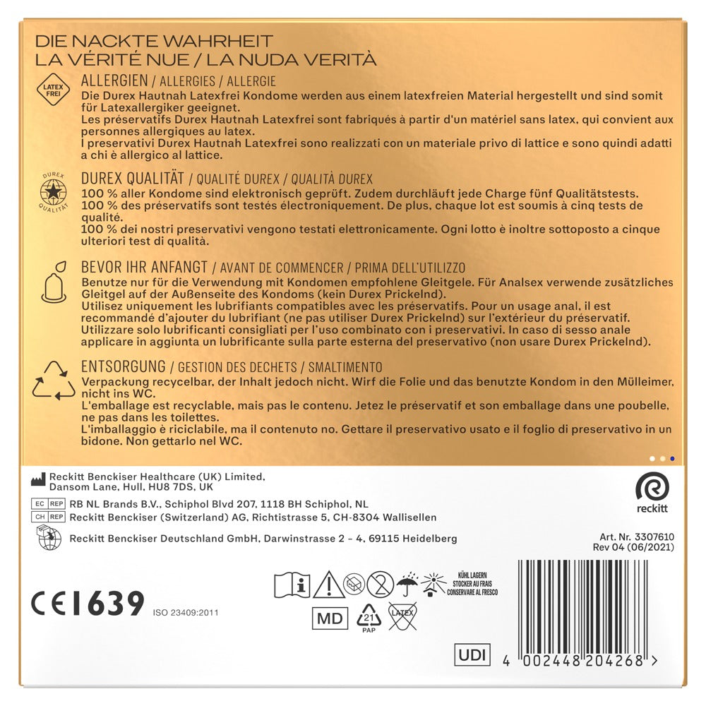 Durex Hautnah Latex Free x30 - Preservativos sin Látex de Poliisopreno