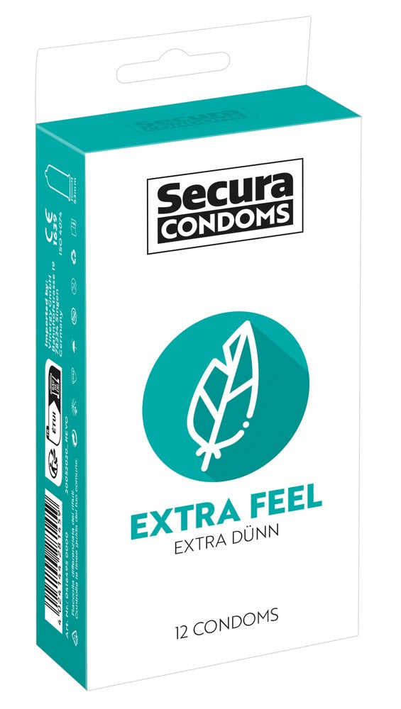 Secura Extra Feel 12 Unidades - Preservativos Extrafinos con Lubricación de Silicona
