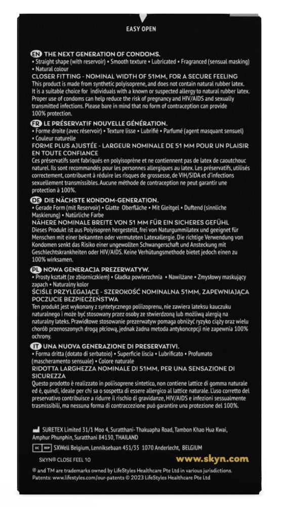 SKYN Close Feel Pack 10 - Preservativos Sin Látex Extrafinos