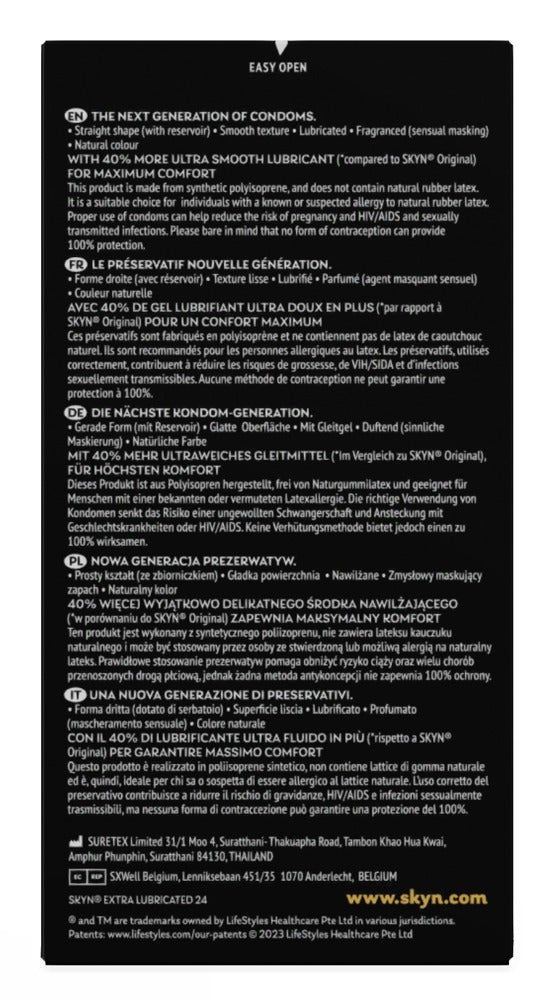 SKYN Extra Lubricated x24 - Preservativos sin Látex Ultra Finos