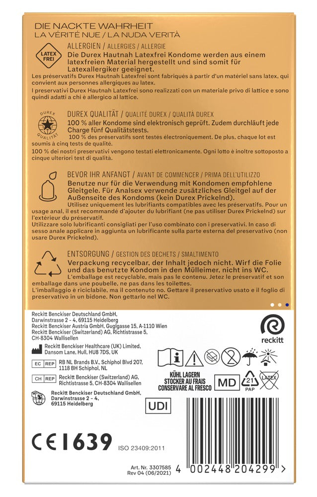 Durex Hautnah Latex-free x10 - Preservativos sin Látex de Poliisopreno
