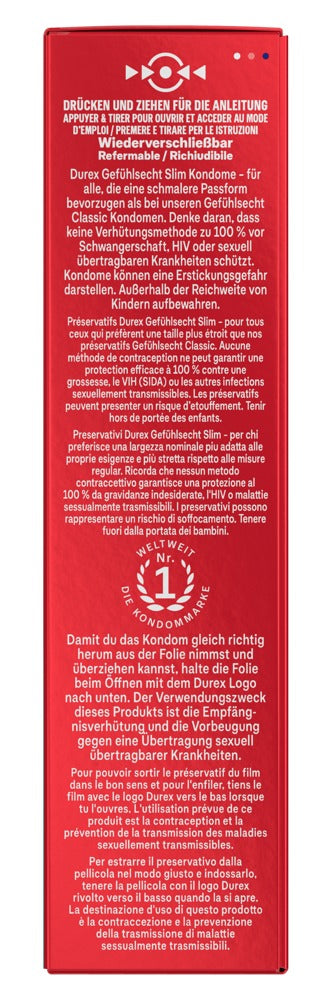 Durex Gefühlsecht Slim x10 - Preservativos ultrafinos 52,5mm