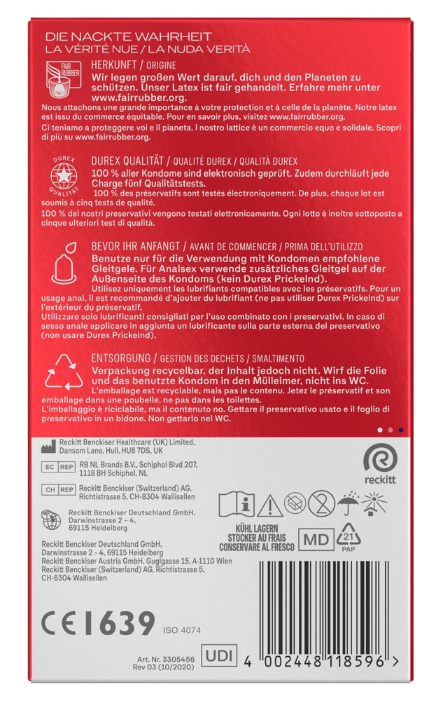 Durex Gefühlsecht Slim x10 - Preservativos ultrafinos 52,5mm