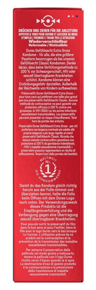 Durex Gefühlsecht Extra Groß - Preservativos XXL 60mm (10 unidades)