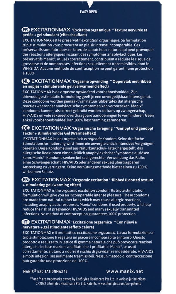 Manix Excitation Max x 12 - Preservativos Estimulantes con Lubricante Térmico