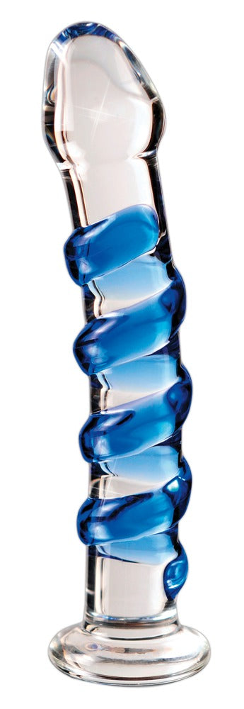 Icicles No. 5 - Consolador de Vidrio Transparente con Espiral Azul
