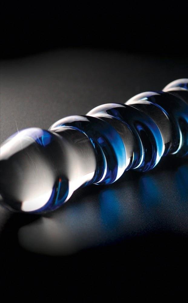 Icicles No. 5 - Consolador de Vidrio Transparente con Espiral Azul