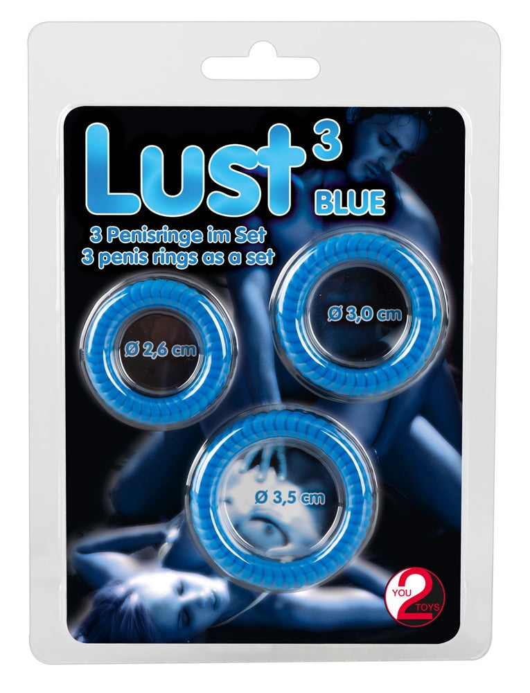 Lust 3 Cock Rings Blue - Set de 3 Anillos de Silicona
