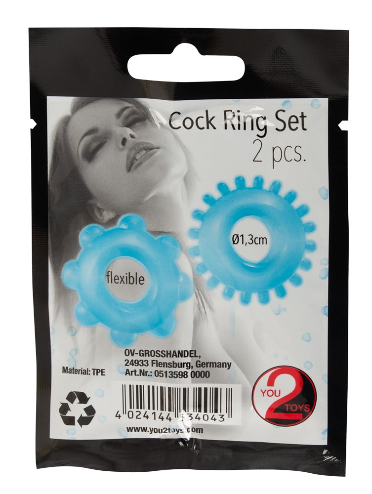 Cock Ring Set 2 Pcs You2Toys - Anillos Pene Azul Transparente