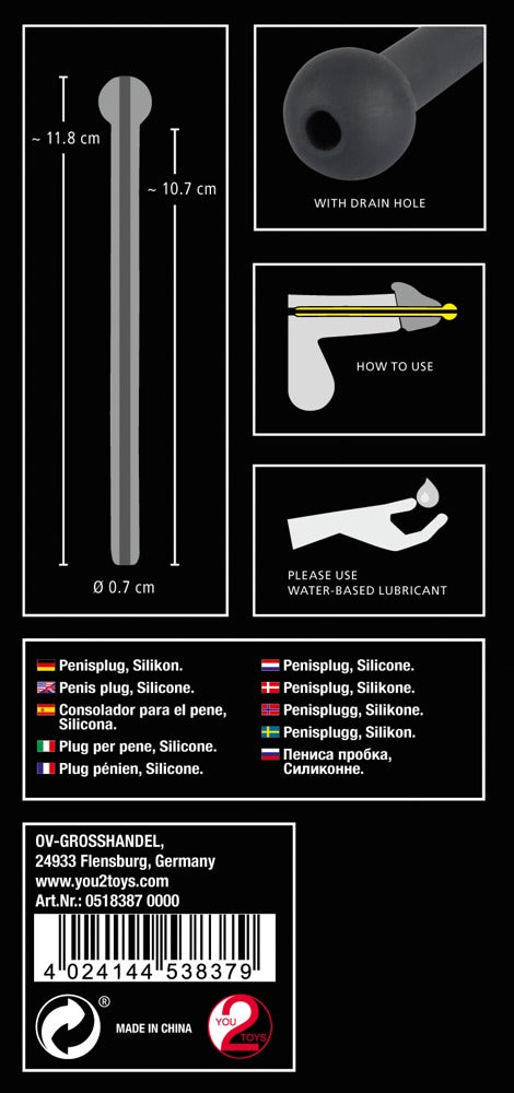 Penis Plug Piss Play Black - Estimulador Uretral de Silicona