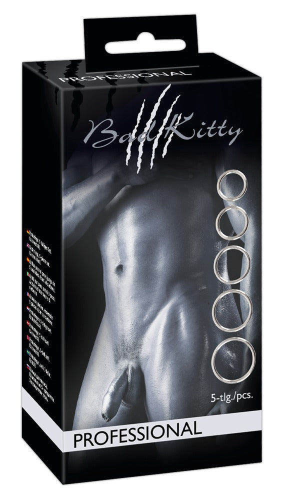 Bad Kitty Set de 5 Anillos de Acero - Tamaños Variados