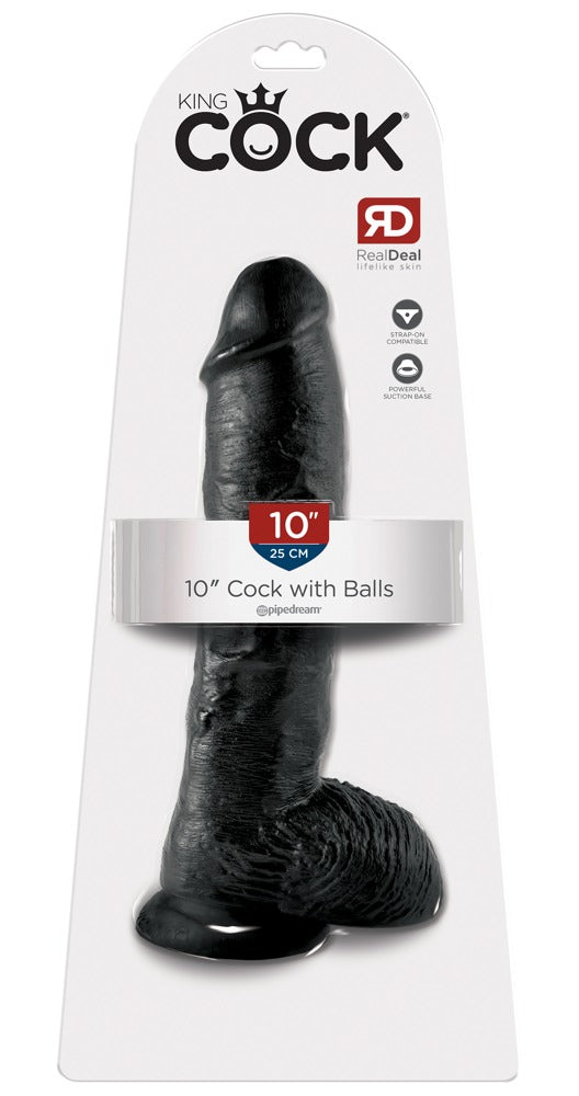 King Cock 10 Inch Balls Black - Dildo Realista con Ventosa