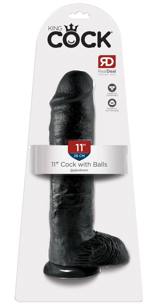 King Cock 11" Dildo Realista Negro con Testículos - 28 cm