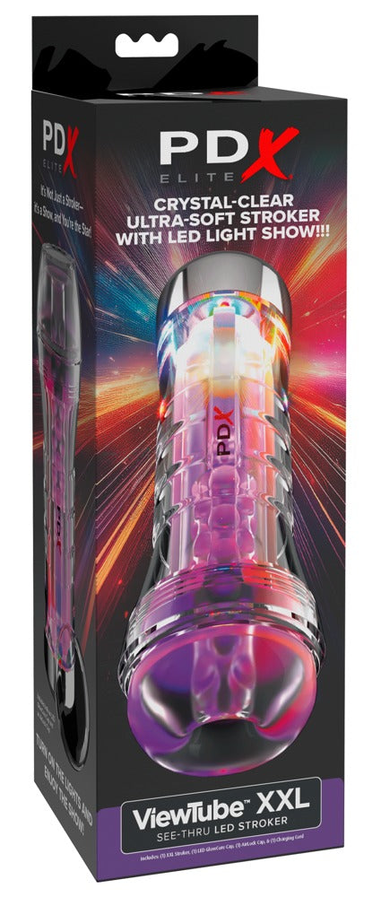 PDX Elite ViewTube XXL See-Thru - Masturbador Stroker Transparente con LED