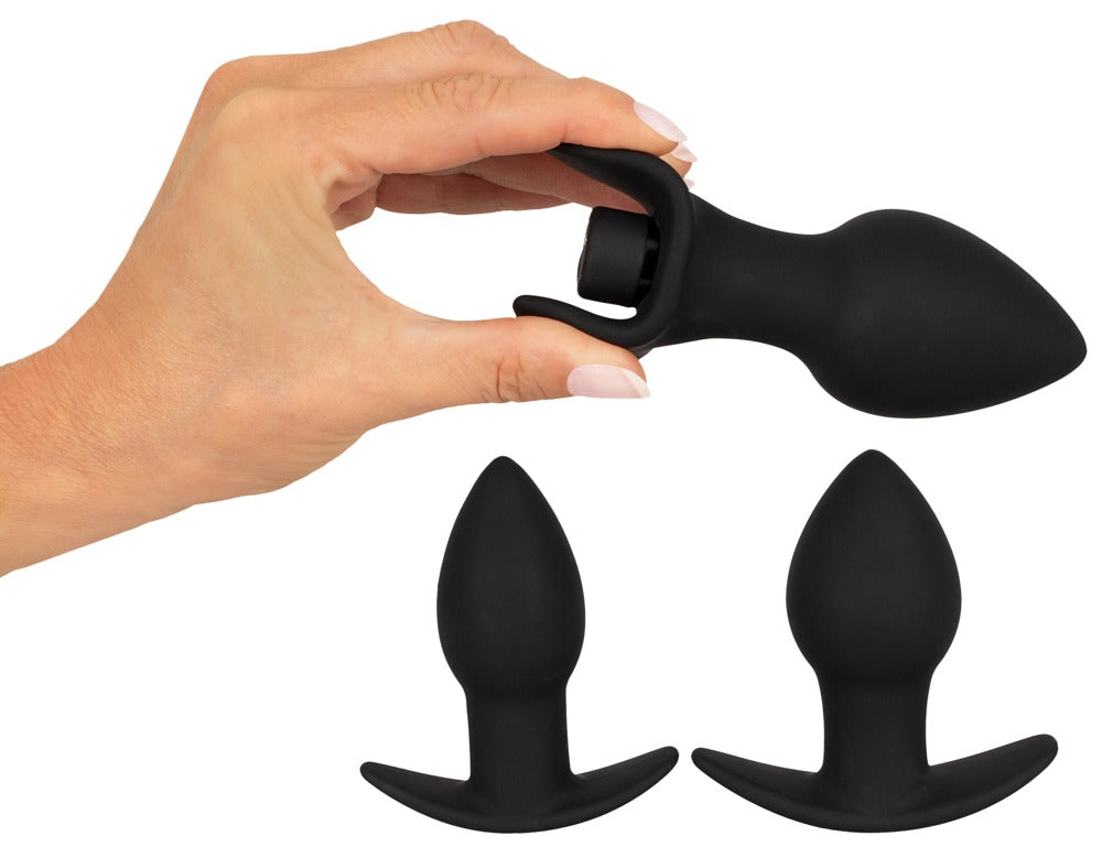 Set de 3 Plugs Anales Black Velvets con Vibrobullet