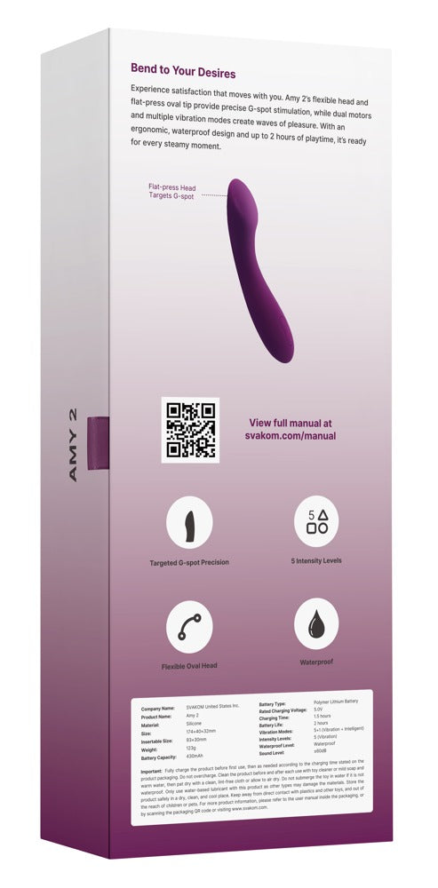 Vibrador Amy 2 de SVAKOM - Estimulación Ergonómica Zona G