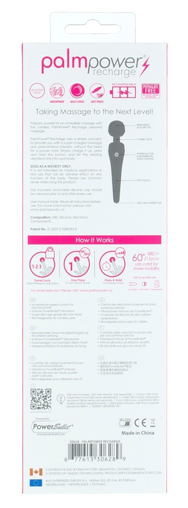 Palmpower Recharge Pink - Masajeador Recargable con 2 Niveles de Vibración