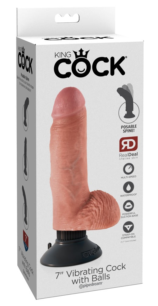 King Cock 7 Inch Vibrador Realista con Testículos y Eje Flexible