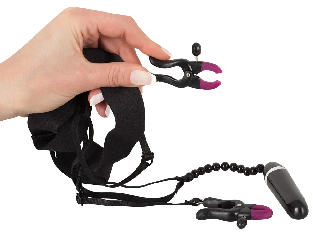 Bad Kitty Spreader String - Tanga con Pinzas Ajustables y Vibrador