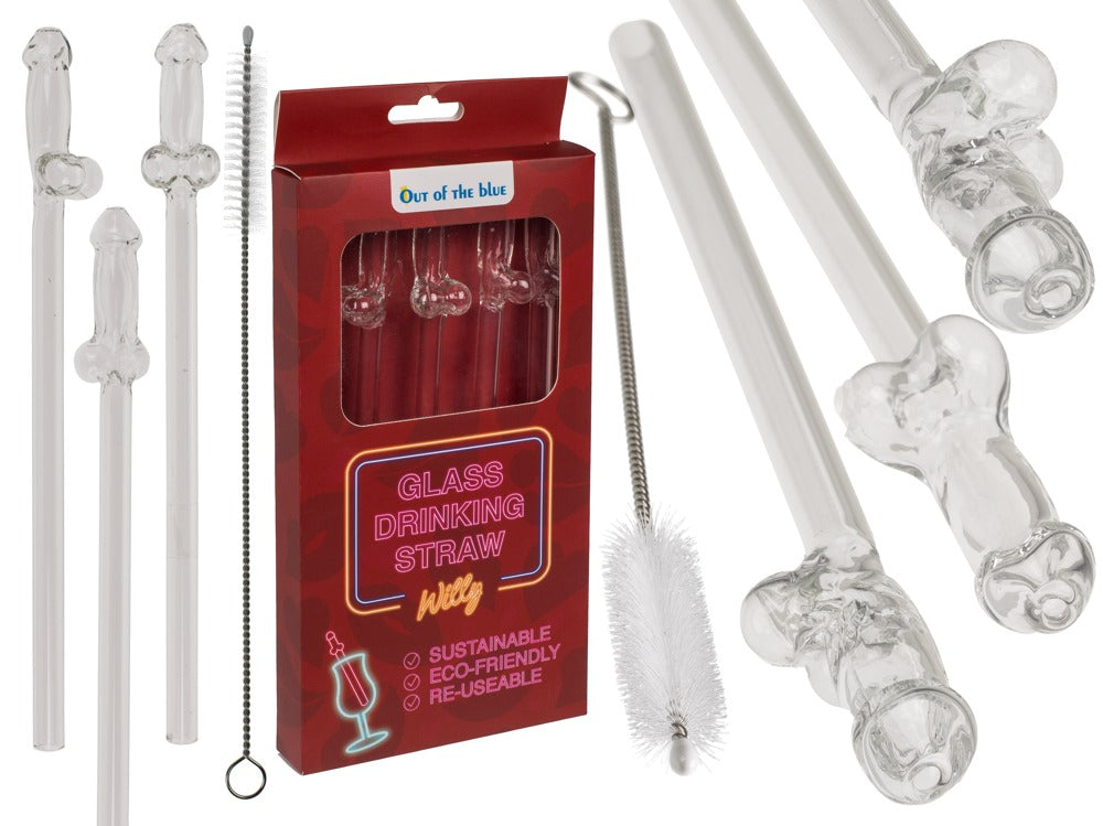 Pajitas de Vidrio Diseño Willy x4 - Reutilizables y Sostenibles