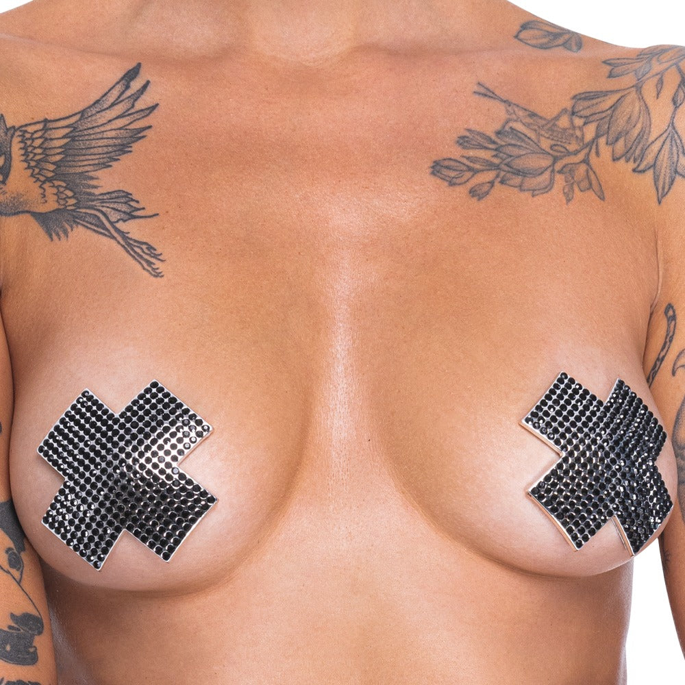 Nipple Jewellery Cross Black - Pegatinas de Cristal Reutilizables