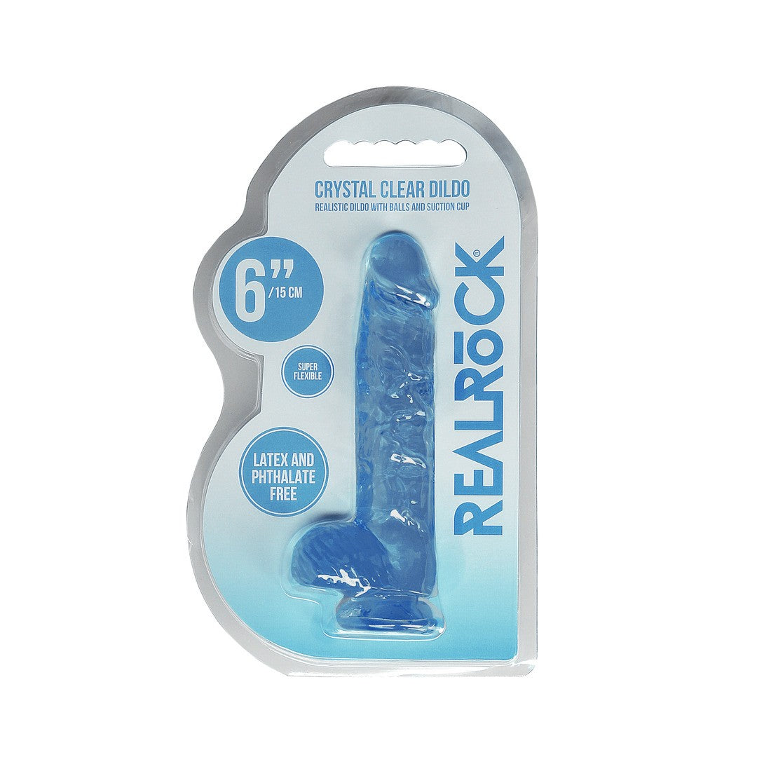 DILDO REALISTA CON TESTICULOS CRYSTAL CLEAR 6 /15 CM AZUL REALROCK