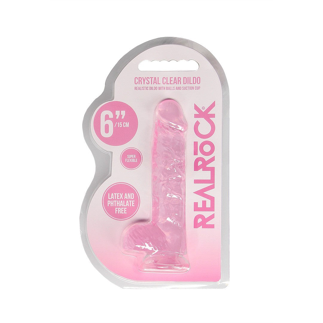 DILDO REALISTA CON TESTICULOS CRYSTAL CLEAR 6 /15 CM ROSA REALROCK