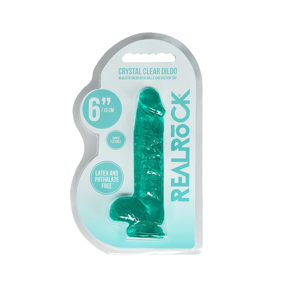 DILDO REALISTA CON TESTICULOS CRYSTAL CLEAR 6 /15 CM VERDE REALROCK