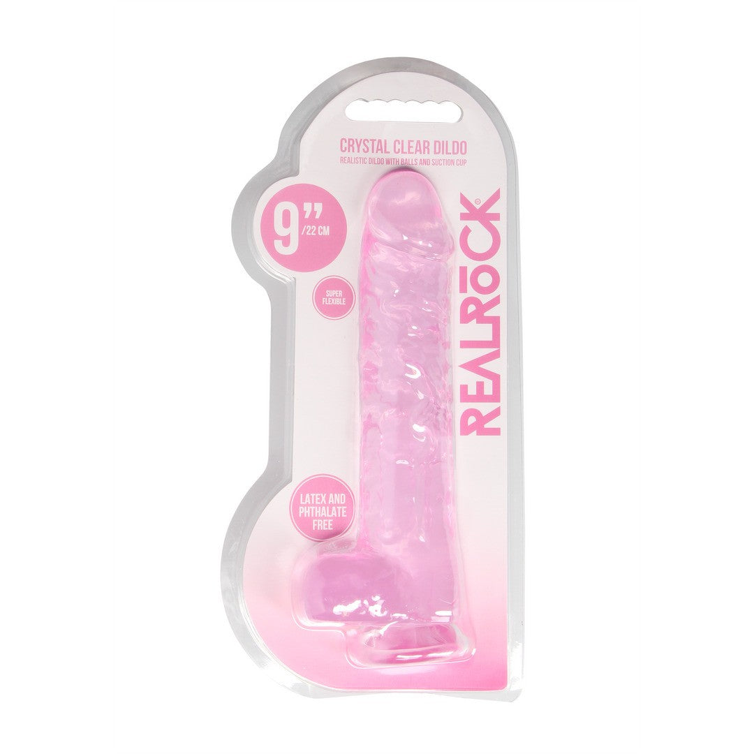 DILDO REALISTA CON TESTICULOS CRYSTAL CLEAR 9 /23 CM ROSA REALROCK
