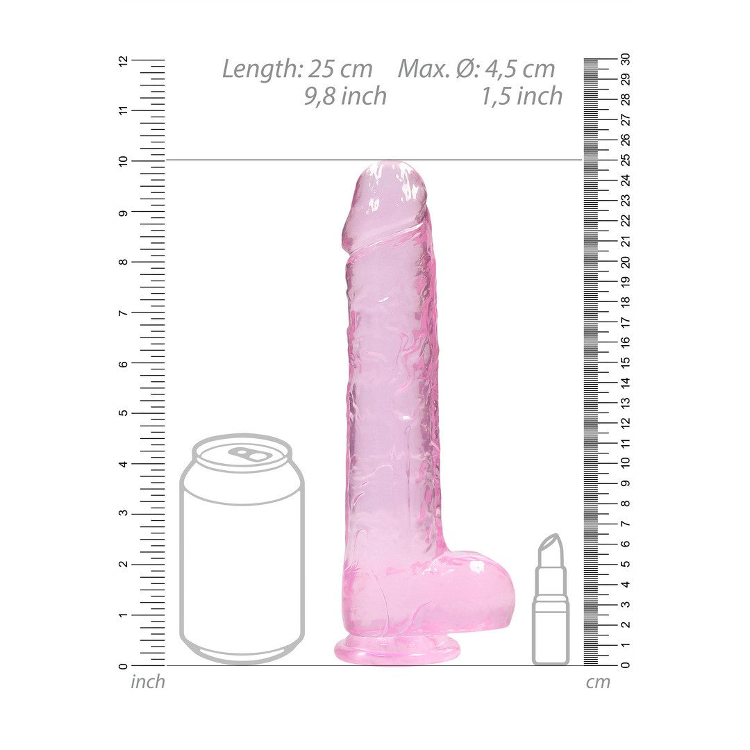 DILDO REALISTA CON TESTICULOS CRYSTAL CLEAR 9 /23 CM ROSA REALROCK