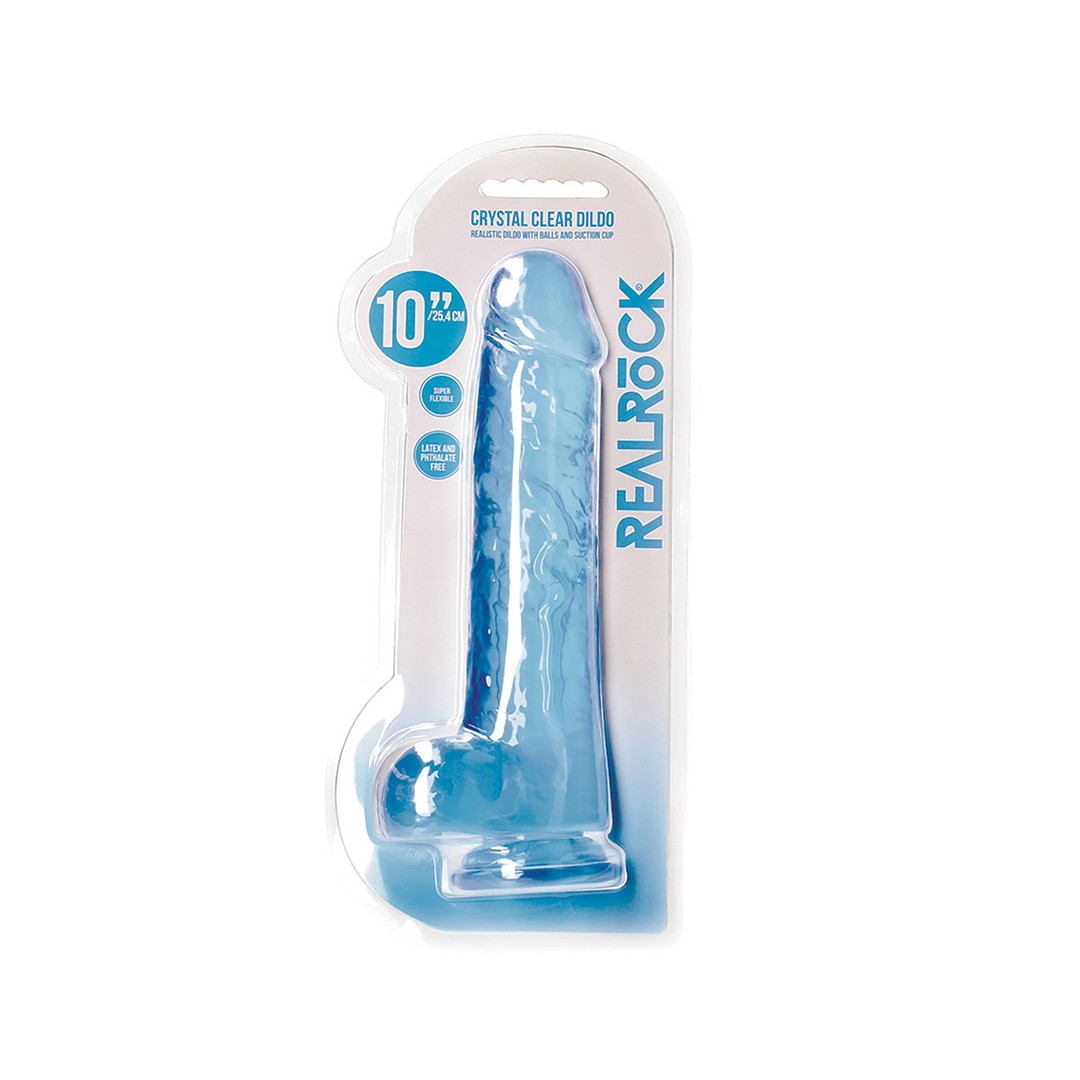 DILDO REALISTA CON TESTICULOS CRYSTAL CLEAR 10 /25,4 CM AZUL REALROCK