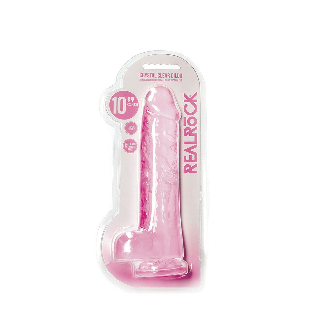 DILDO REALISTA CON TESTICULOS CRYSTAL CLEAR 10 /25,4 CM ROSA REALROCK