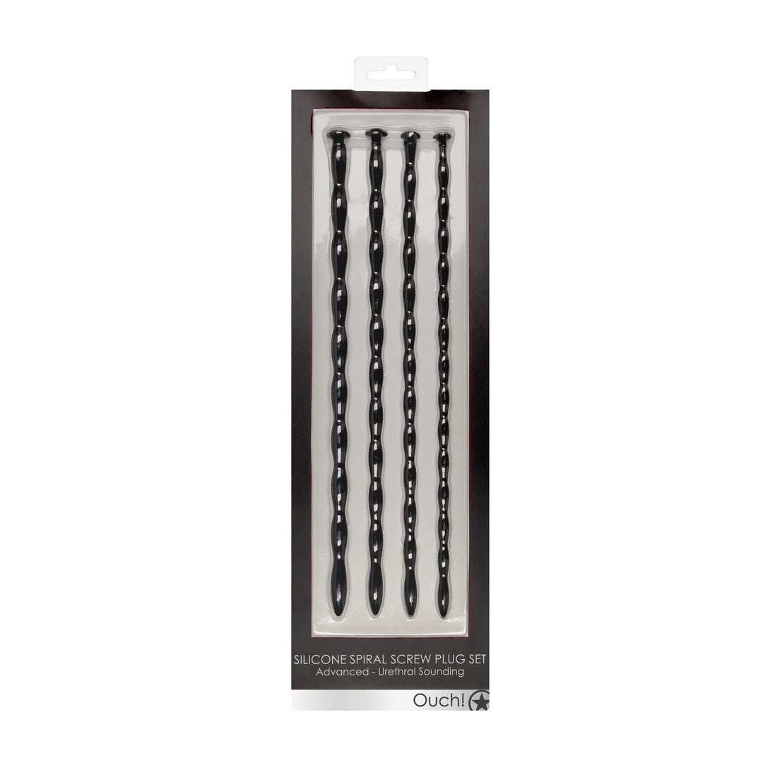 CONJUNTO DE SONDAS DE URETRA SILICONE SPIRAL SCREW PLUG SET ADVANCED NEGRO OUCH!
