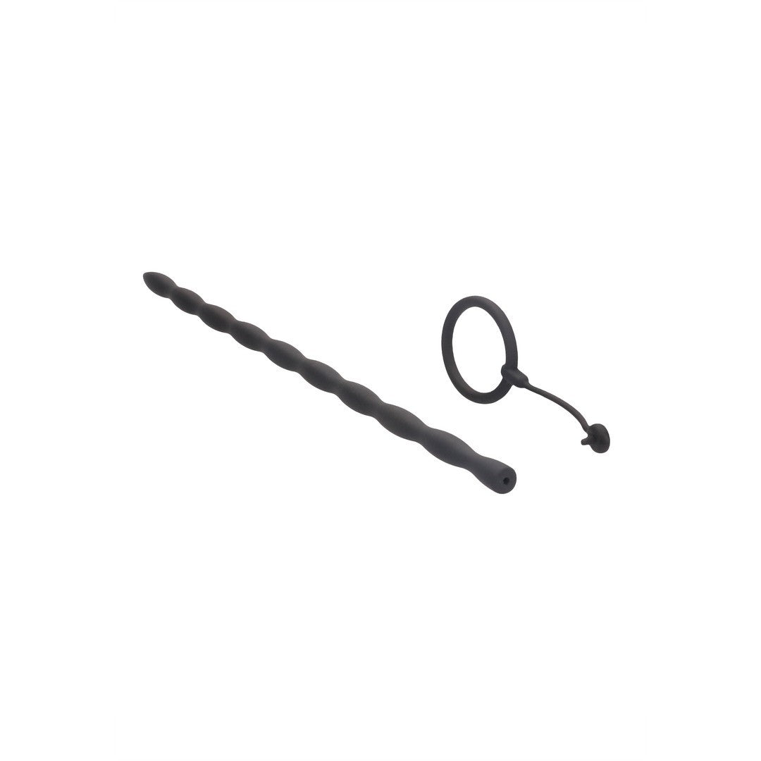 CONJUNTO DE SONDA DE URETRA CON ANILLO PARA EL PENE EN SILICONA NEGRO OUCH!