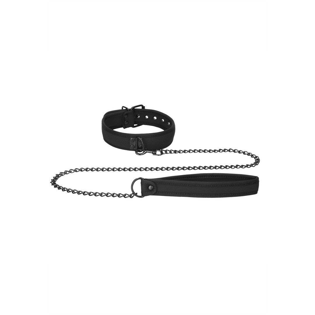 COLLAR DE NEOPRENO NEGRO CON CORREA OUCH!