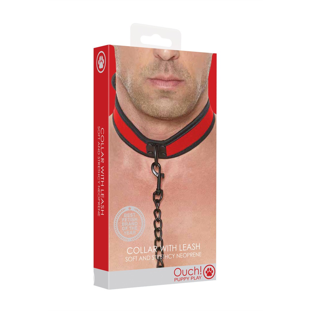 COLLAR DE NEOPRENO ROJO CON CORREA OUCH!