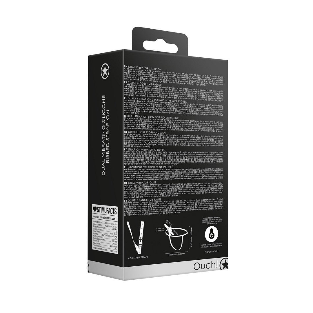 ARNÉS AJUSTABLE CON VIBRADORES RECARGABLES NEGRO OUCH!
