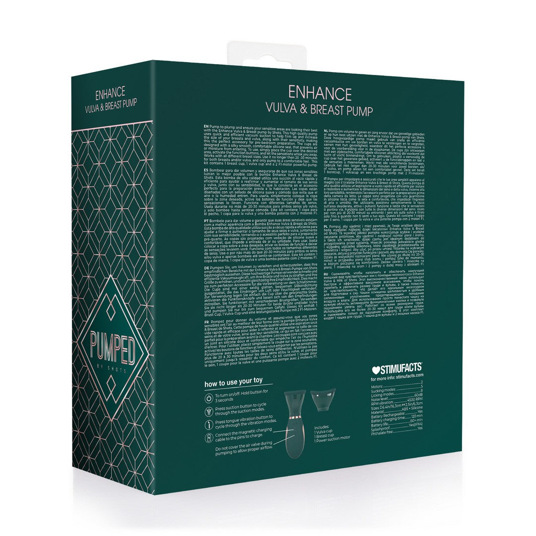 BOMBA VULVAR Y DE SENOS RECARGABLE ENHANCE FOREST GREEN PUMPED