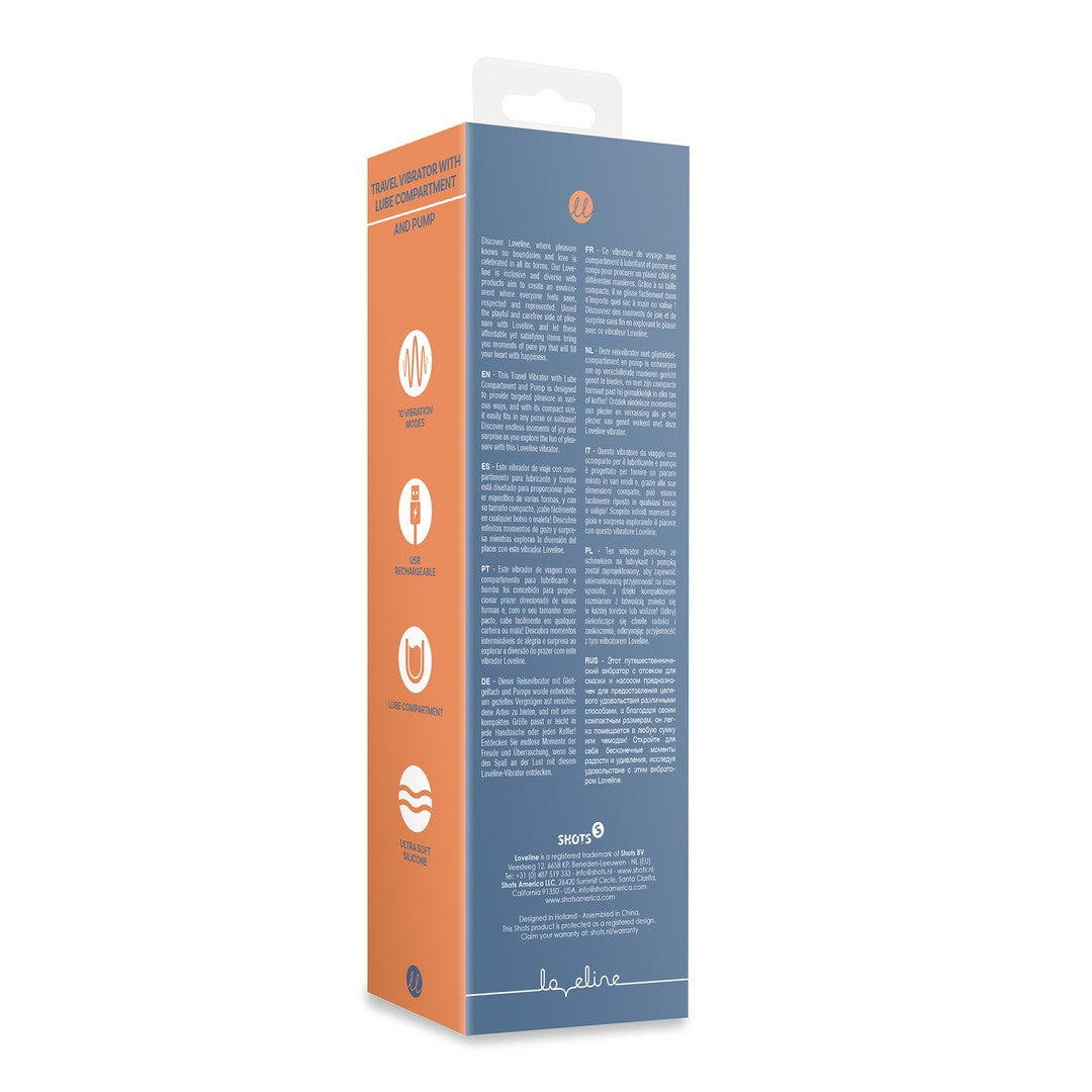 VIBRADOR DE VIAJE CON COMPARTIMENTO PARA LUBRICANTE BLUE HORIZON LOVELINE