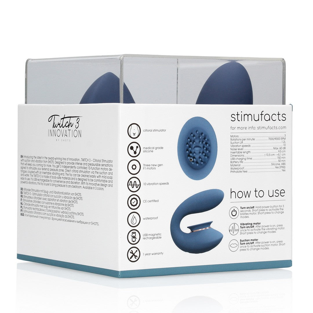 TWITCH 3 VIBRADOR RECARGABLE Y SUCCIONADOR AZUL/GRIS INNOVATION