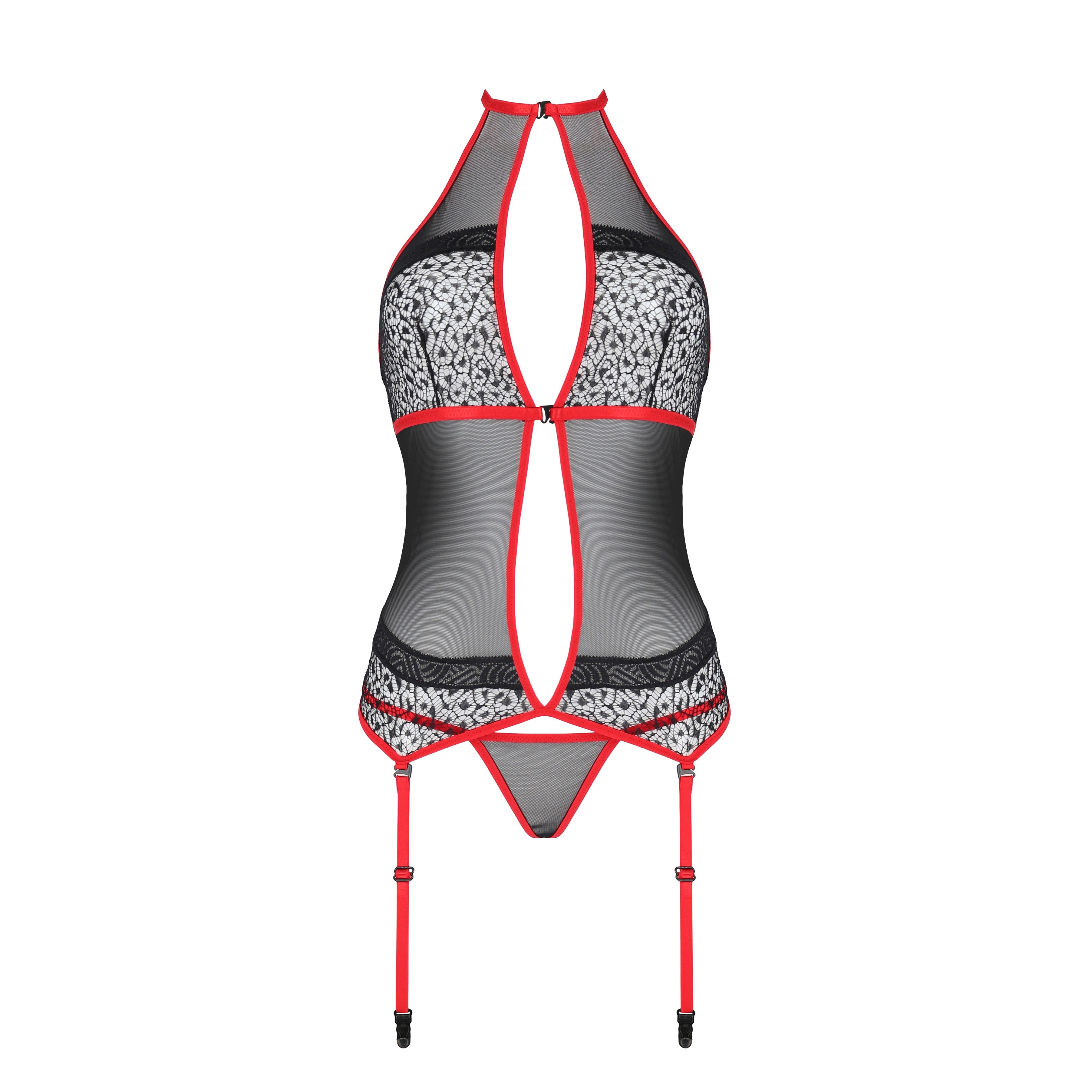 CORSÉ Y TANGA SATARA ROJO EROTIC LINE PASSION
