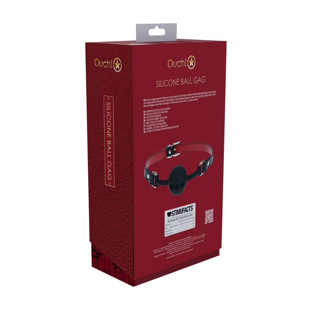 MORDAZA DE SILICONA RESPIRABLE MILAN COLLECTION NEGRO/ROJO OUCH!