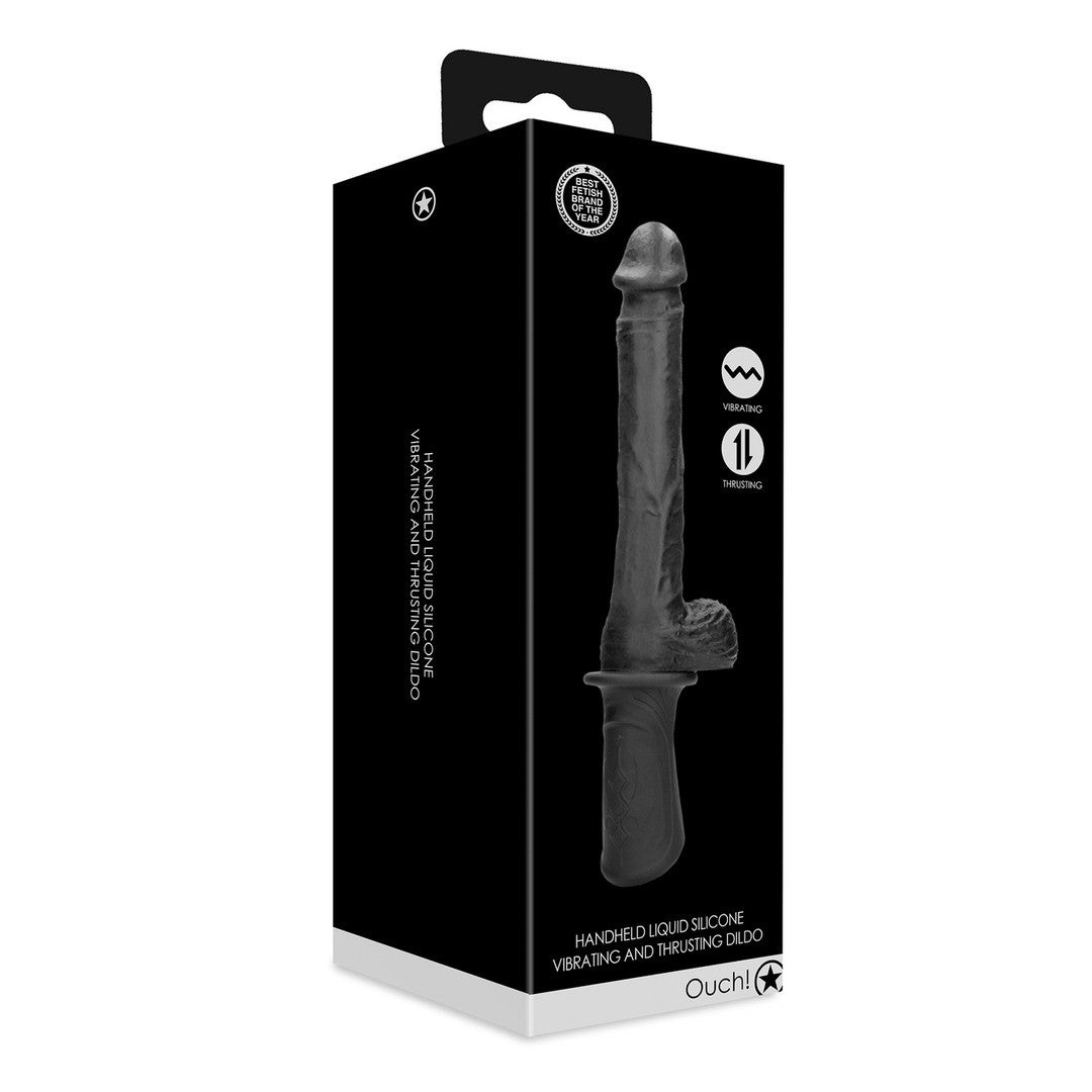 MÁQUINA SEXUAL HAND HELD DE SILICONA LÍQUIDA NEGRA OUCH!