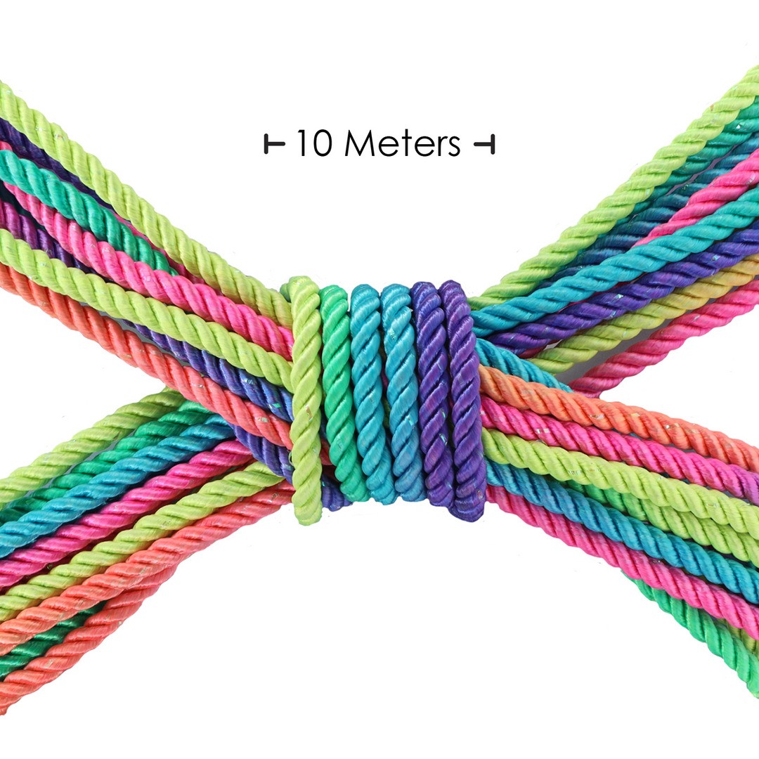 CUERDA DE BONDAGE DE POLIÉSTER 32.8 FT / 10 M MULTICOLOR CON BRILLO OUCH!