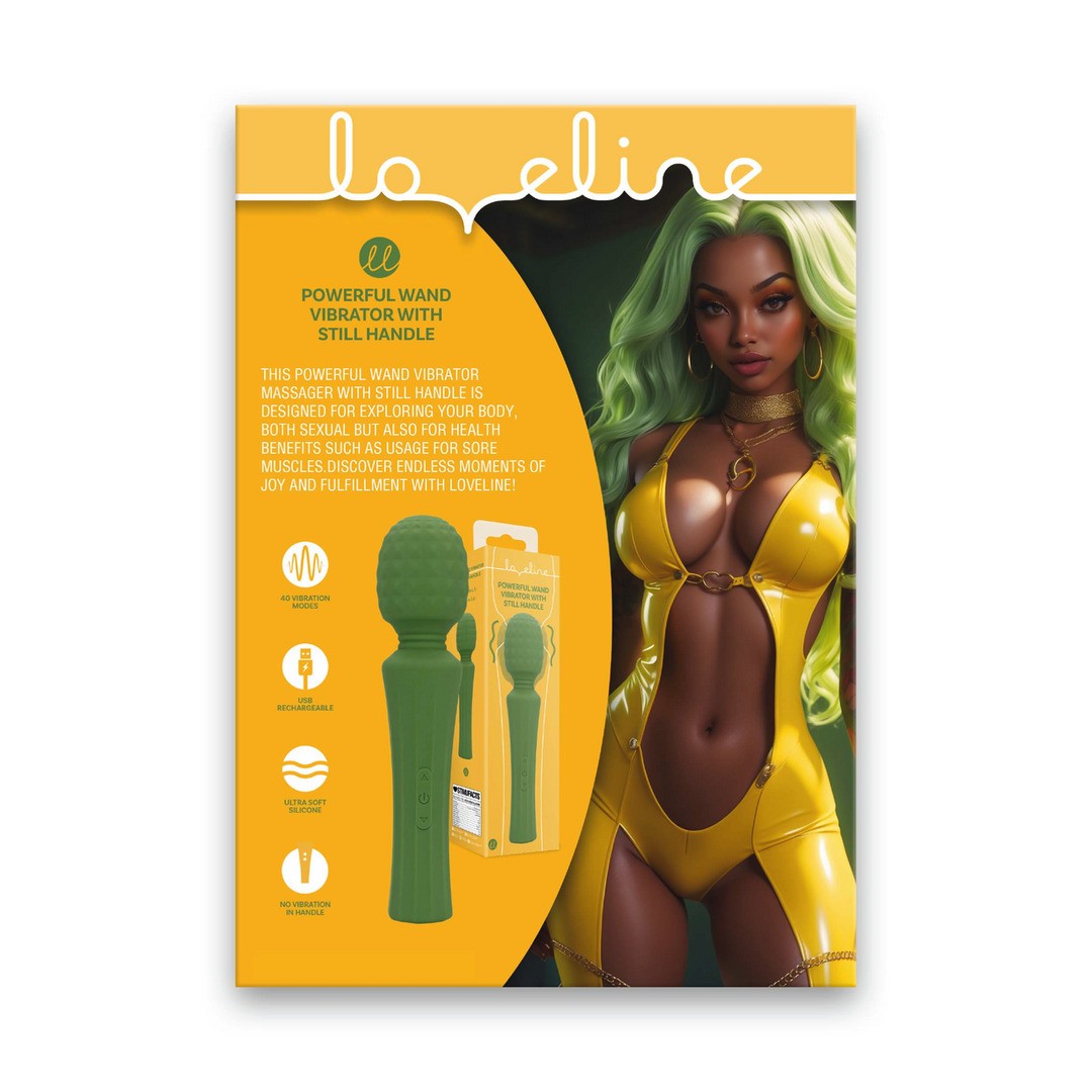 INFOGRAFÍA POWERFUL WAND VIBRATOR WITH STILL HANDLE LOVE133GRN EN LOVELINE