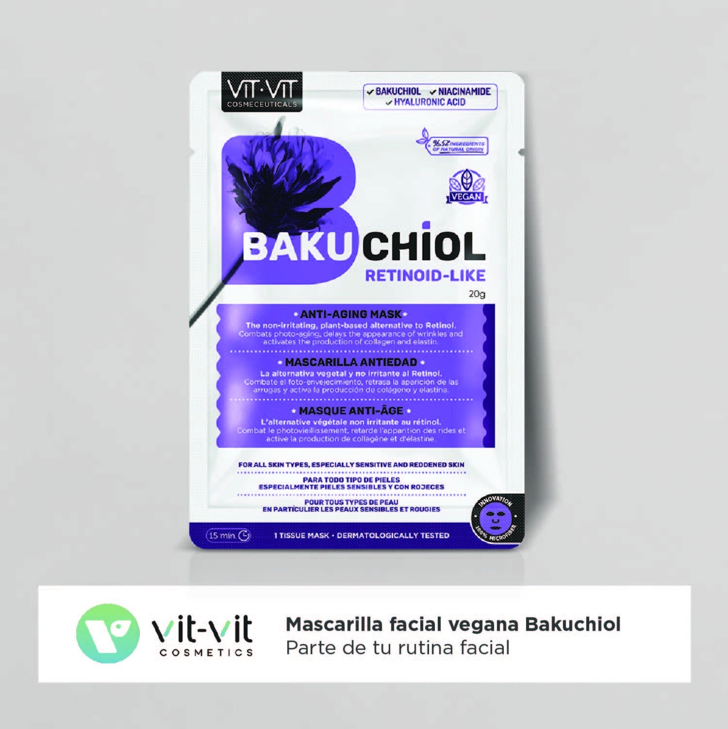 MASCARILLA DE TEJIDO FACIAL ANTI-EDAD BAKUCHIOL VIT VIT COSMETICS 20GR