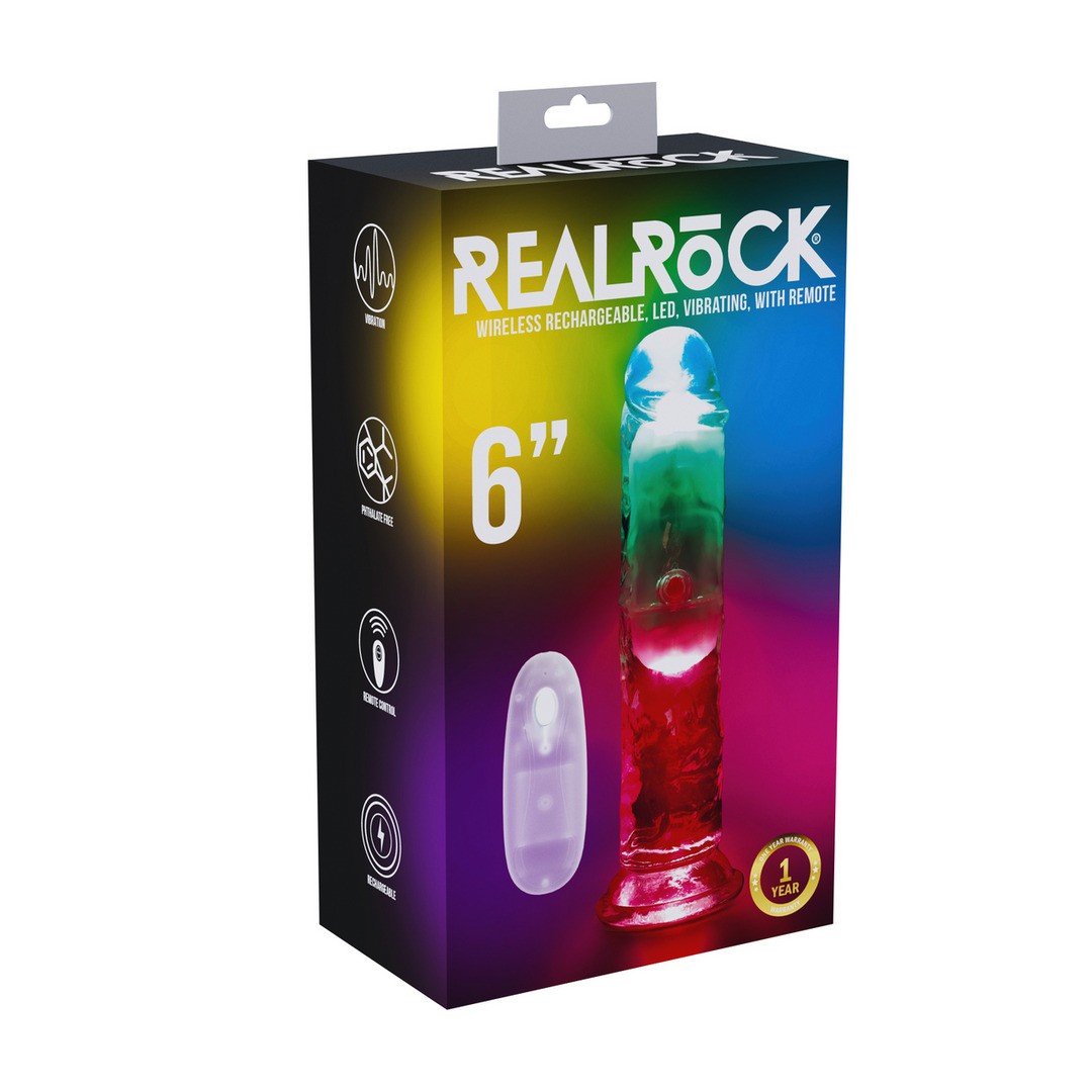 VIBRADOR CON LED Y MANDO A DISTANCIA LED VIBRATING STRAIGHT COCK 6 / 15 CM REALROCK